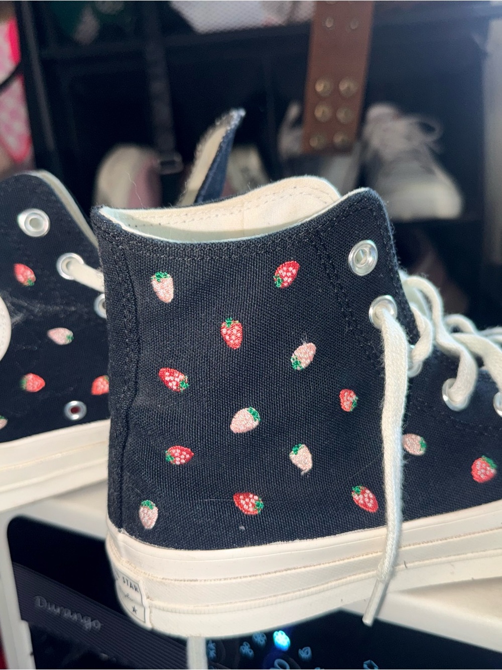 Converse Adult Black High-Top Sneakers with Strawberry Motif